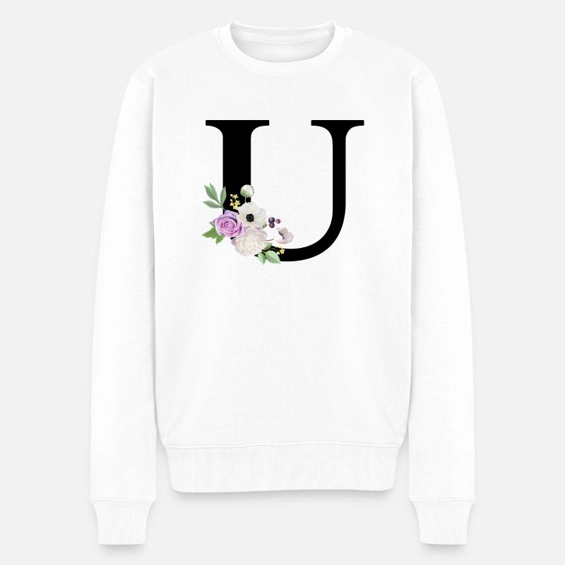 Lila Blumenbuchstabe u - Männer Premium Bio Pullover - Weiß