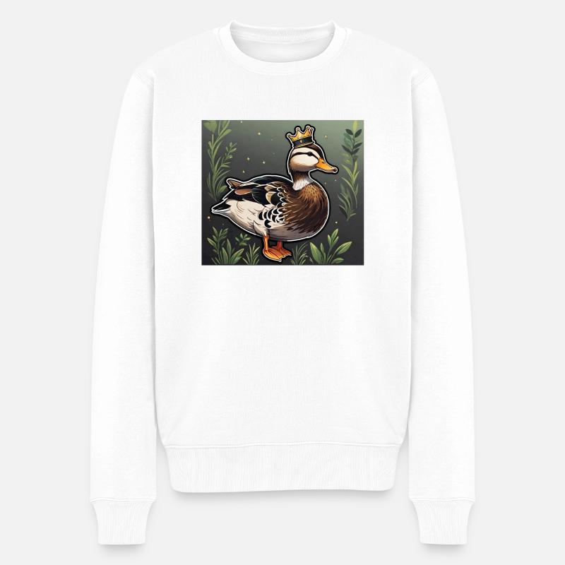 Ente mit Krone - Männer Premium Bio Pullover - Weiß