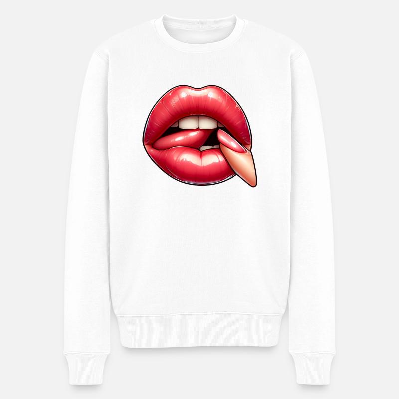 Attraktive rosa Lippe - Männer Premium Bio Pullover - Weiß