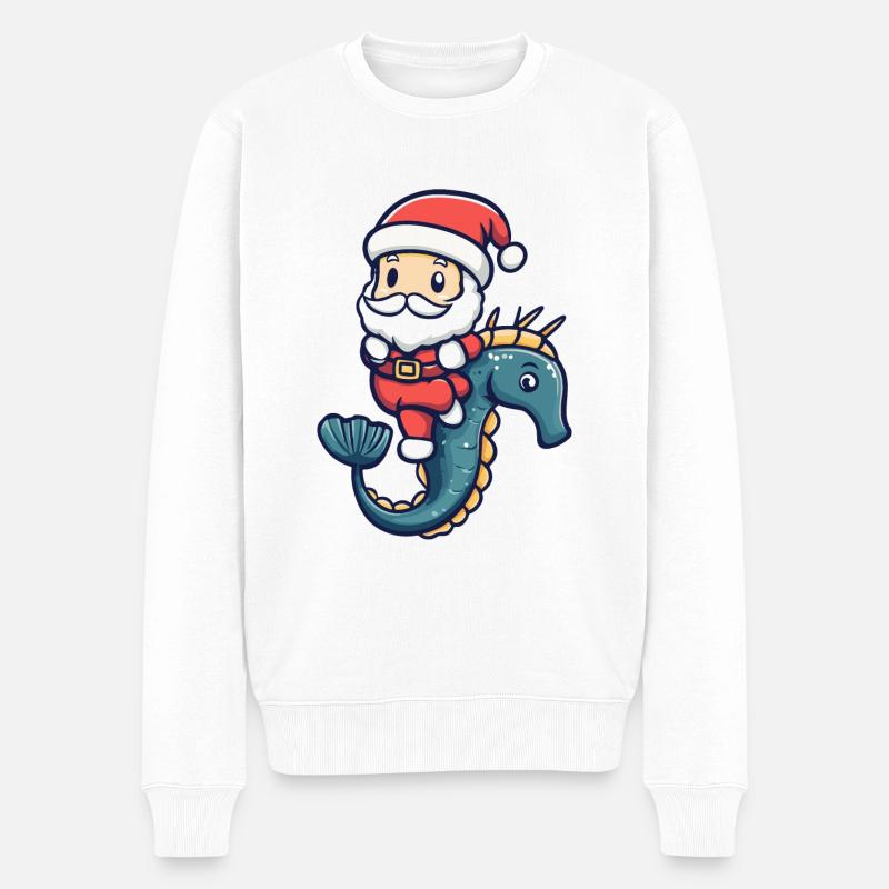Seepferd Weihnachtsmann - Männer Premium Bio Pullover - Weiß