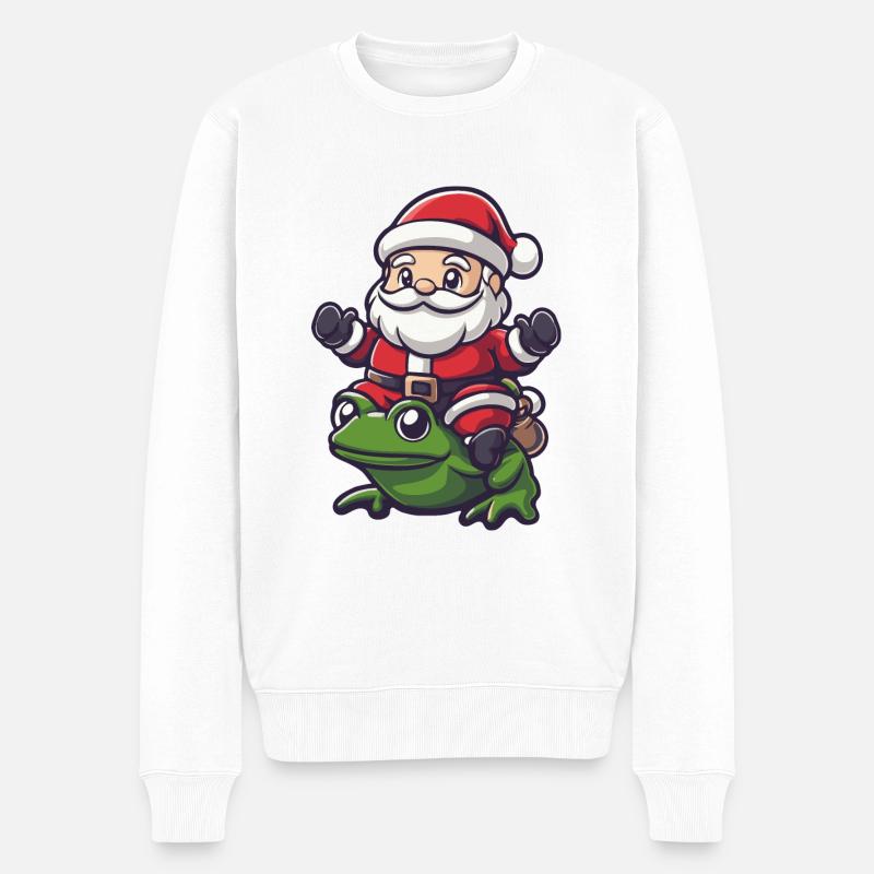 Frosch Weihnachtsmann - Männer Premium Bio Pullover - Weiß