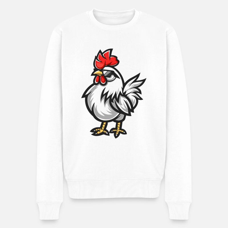 Hahn Tier - Männer Premium Bio Pullover - Weiß