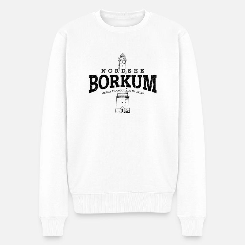 Borkum Nordsee (schwarz oldstyle) - Männer Premium Bio Pullover - Weiß