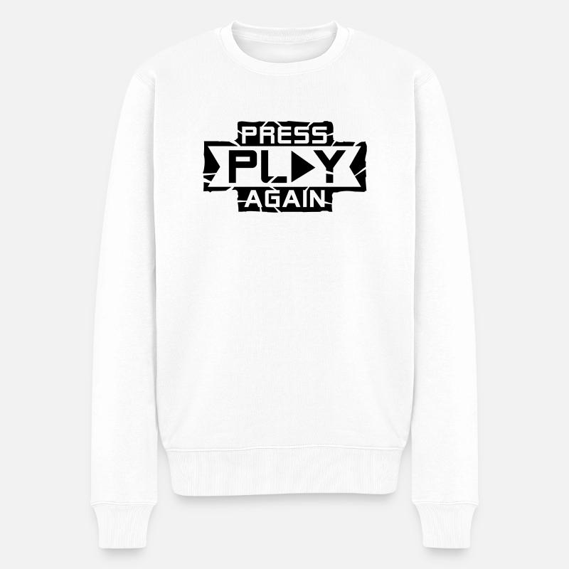 press_play_again_1_f1 - Männer Premium Bio Pullover - Weiß