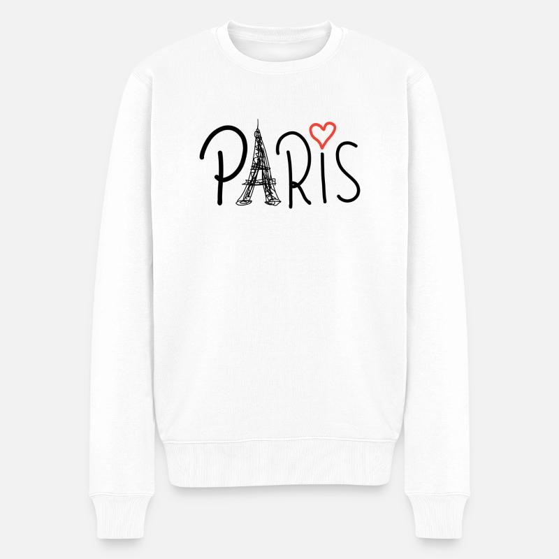 Paris avec la Tour Eiffel et le cœur rouge - Pull Premium bio Homme - blanc