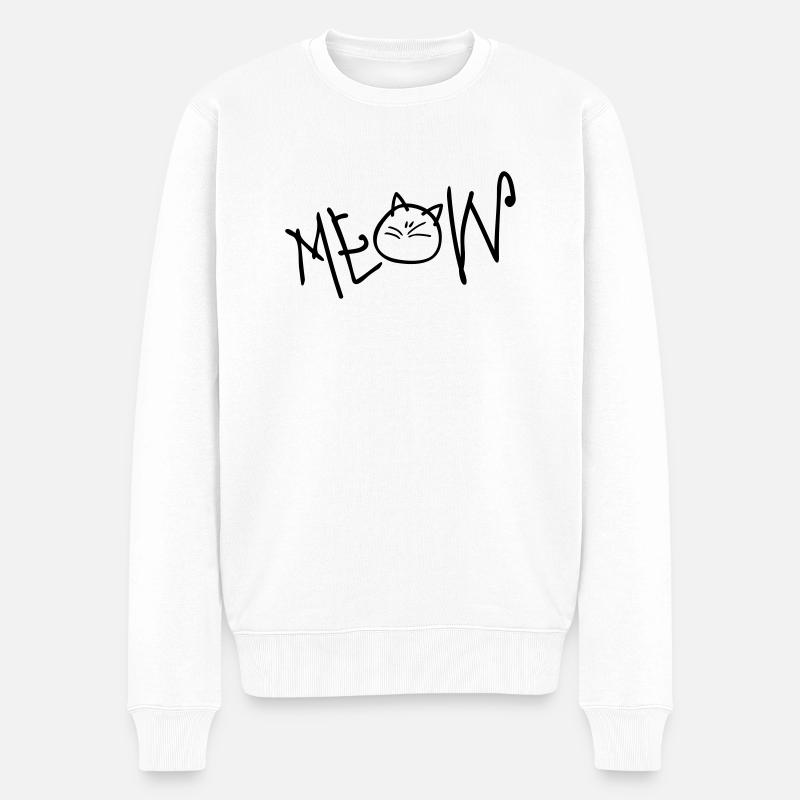 MEOW Text Katze - Männer Premium Bio Pullover - Weiß