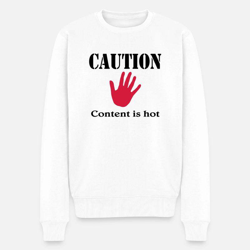 Caution, content is hot - Männer Premium Bio Pullover - Weiß