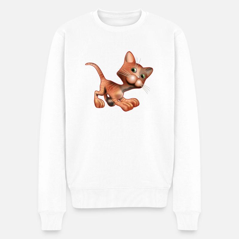 Chat 3D - Pull Premium bio Homme - blanc