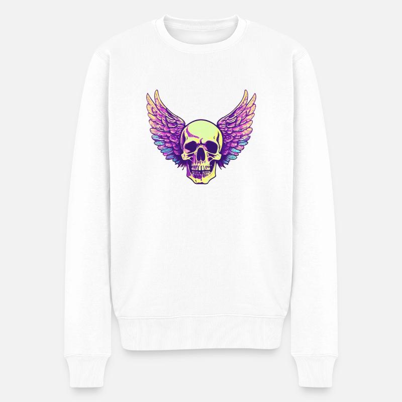 Totenkopf mit Flügel - Männer Premium Bio Pullover - Weiß