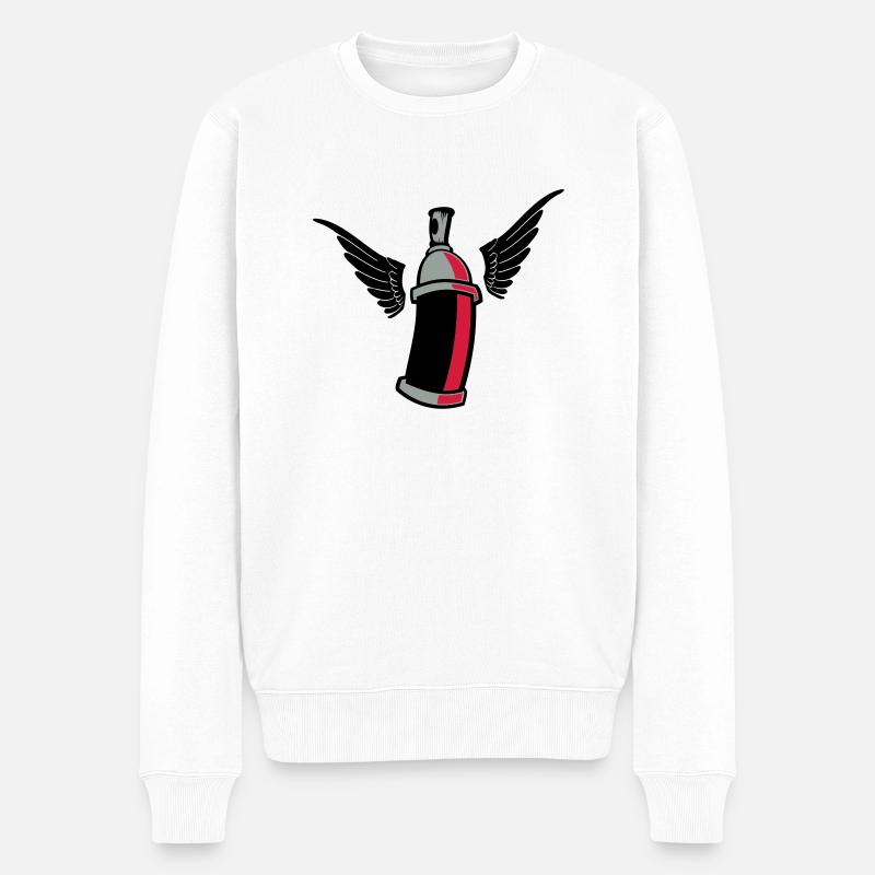 flying_graffiti_can_3c - Männer Premium Bio Pullover - Weiß