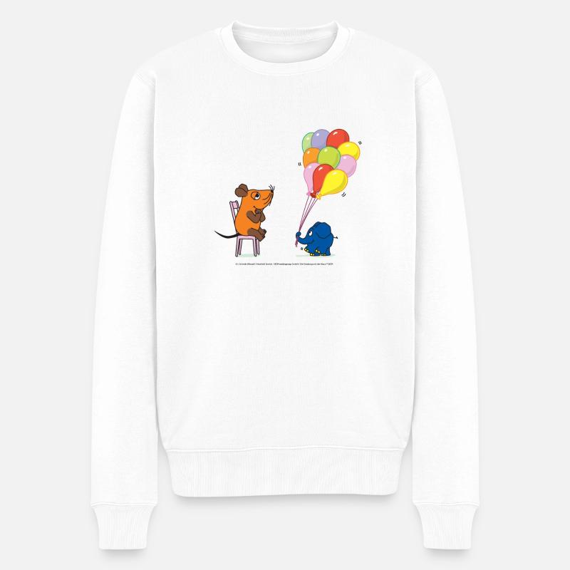 Maus und Elefant mit Ballons - Männer Premium Bio Pullover - Weiß
