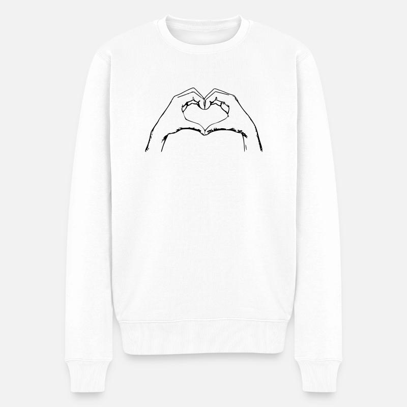 Finger Heart / Fingerherz / Symbol / Liebe / Love - Männer Premium Bio Pullover - Weiß