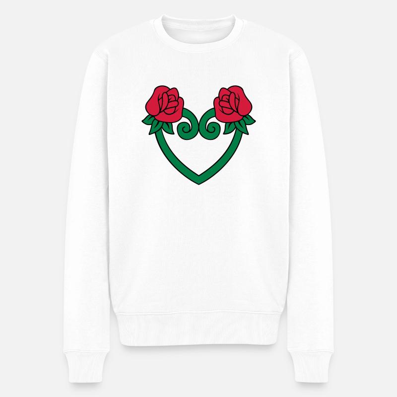 Rose Blumen-Herz 3c - Männer Premium Bio Pullover - Weiß