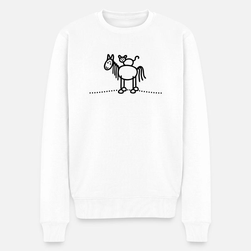 Pferd Katze - Männer Premium Bio Pullover - Weiß