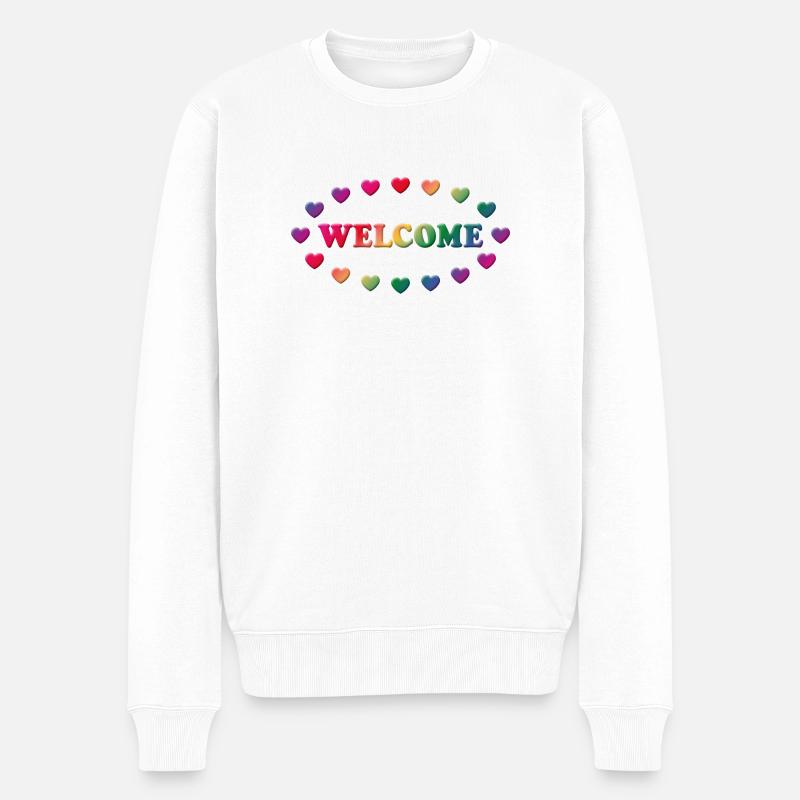 Welcome (Herzlich Willkommen) - Männer Premium Bio Pullover - Weiß