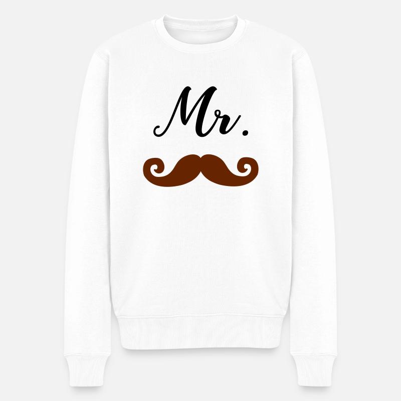 Mr Moustache - Männer Premium Bio Pullover - Weiß