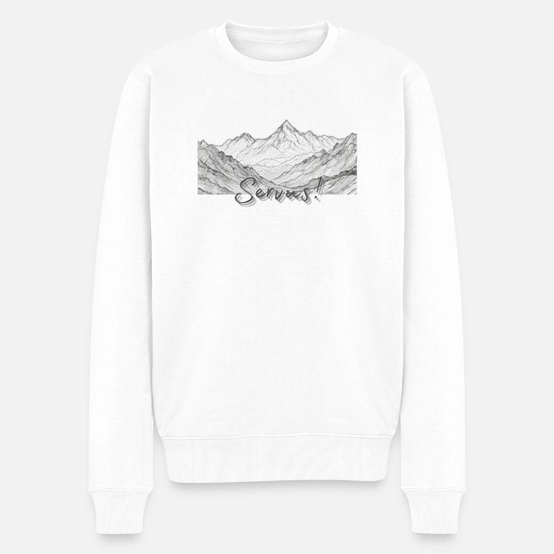Servus, Bayrischer Gruß vor Bergpanorama - Männer Premium Bio Pullover - Weiß