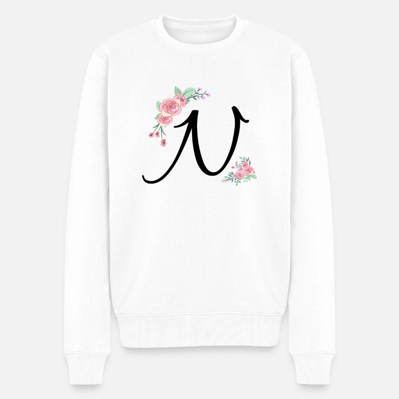 Lettre n fleurs - Pull Premium bio Homme - blanc