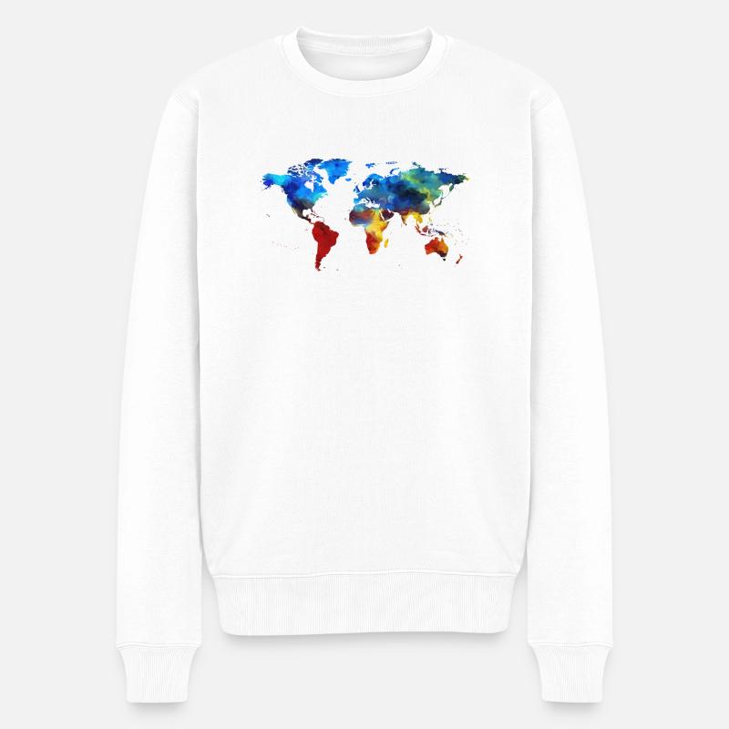 Weltkarte - Männer Premium Bio Pullover - Weiß