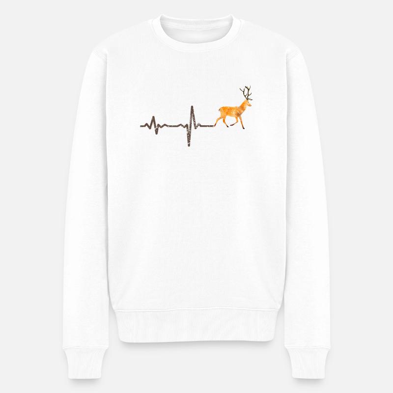 Heartbeat Hirsch farbig - Geschenk - Männer Premium Bio Pullover - Weiß