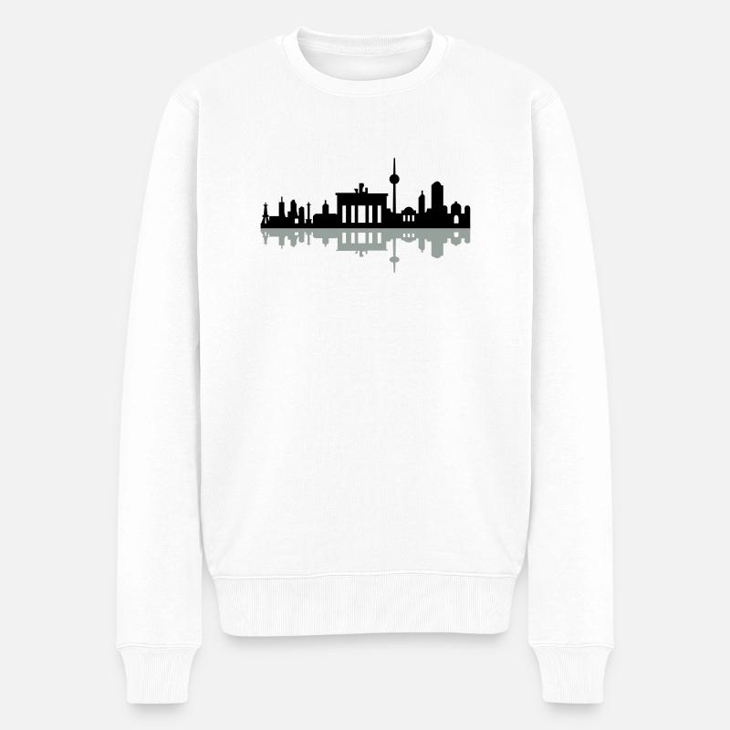 Skyline Berlin Schatten - Männer Premium Bio Pullover - Weiß