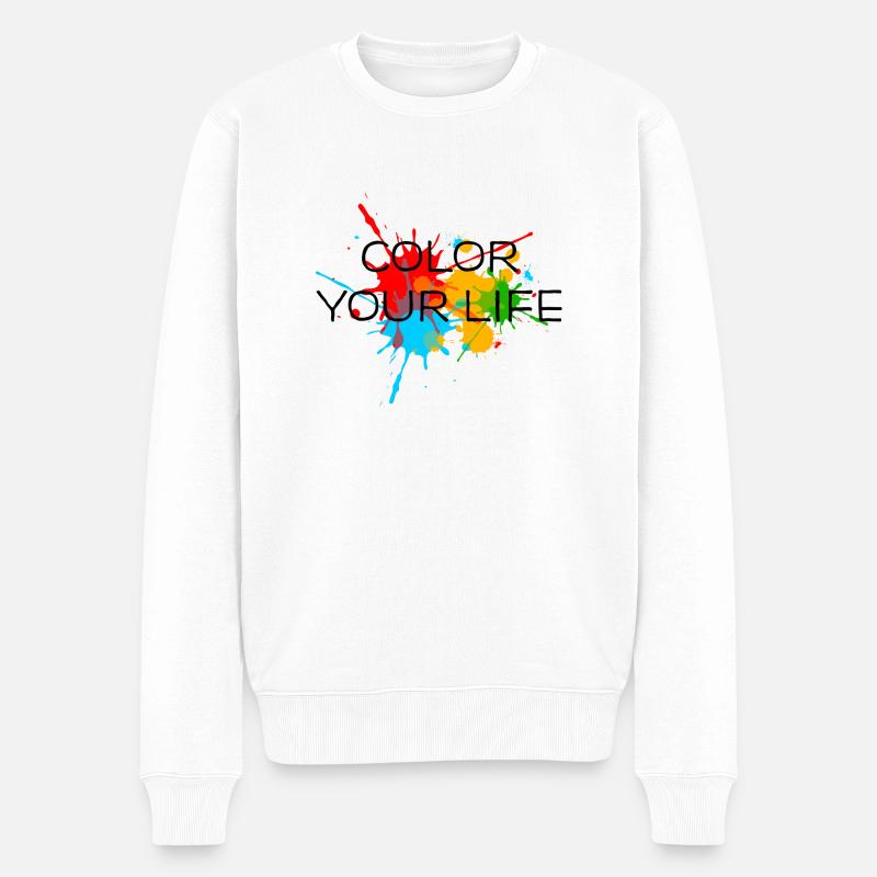 Farbspritzer, Farbe, color your life, bunt, Klecks - Männer Premium Bio Pullover - Weiß