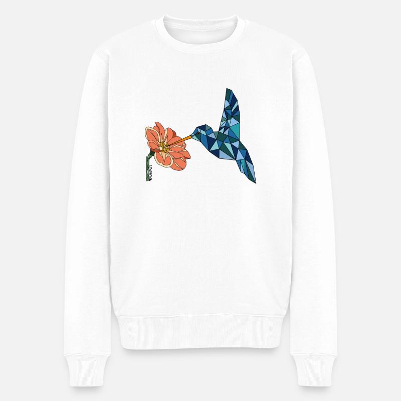 BIRD WITH FLOWER - Männer Premium Bio Pullover - Weiß