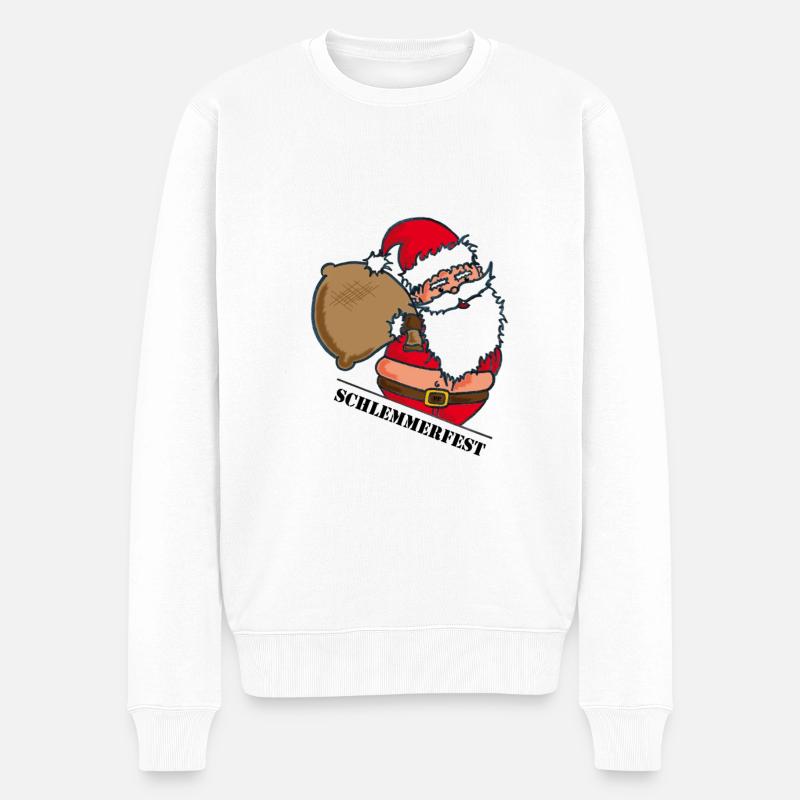 Dicker Weihnachtsmann mit Sack - Männer Premium Bio Pullover - Weiß