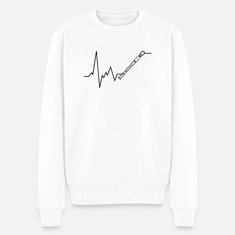 Herzschlag Blockflöte - Männer Premium Bio Pullover - Weiß