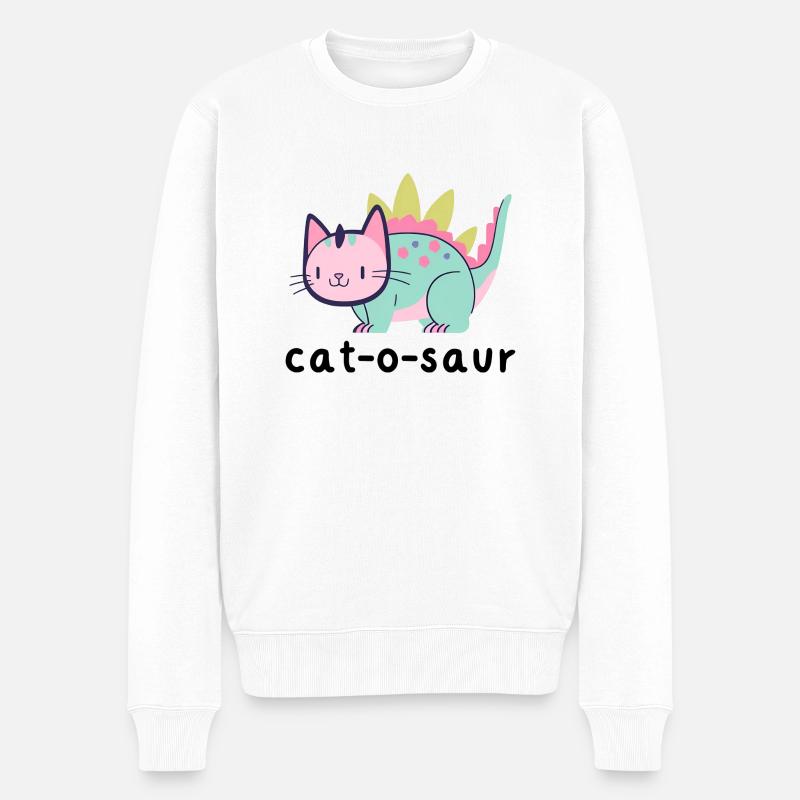 Cat-O-Saur - Männer Premium Bio Pullover - Weiß