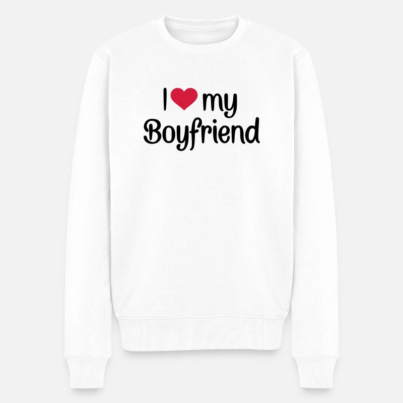 I love my boyfriend - Männer Premium Bio Pullover - Weiß