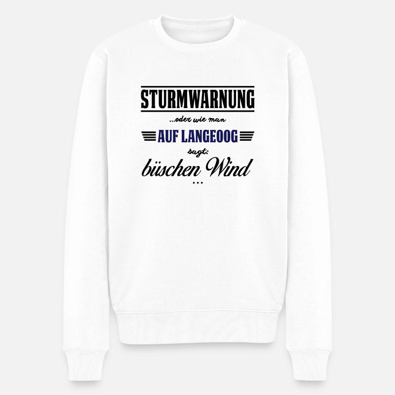 Sturmwarnung Langeoog - büschen Wind - Männer Premium Bio Pullover - Weiß