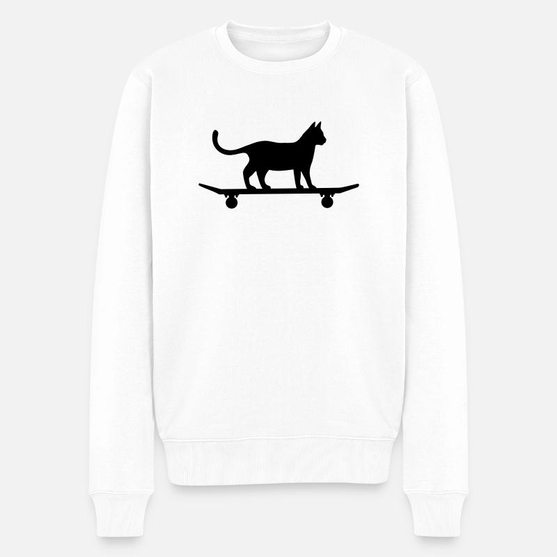 Chat sur skateboard - Pull Premium bio Homme - blanc