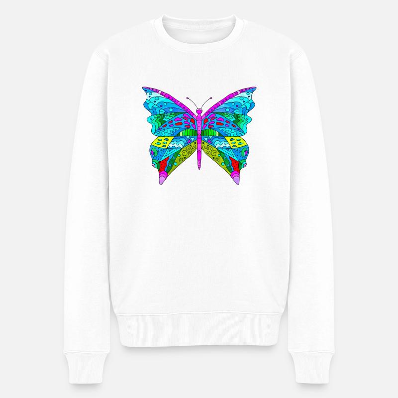 Bunter Schmetterling - Männer Premium Bio Pullover - Weiß