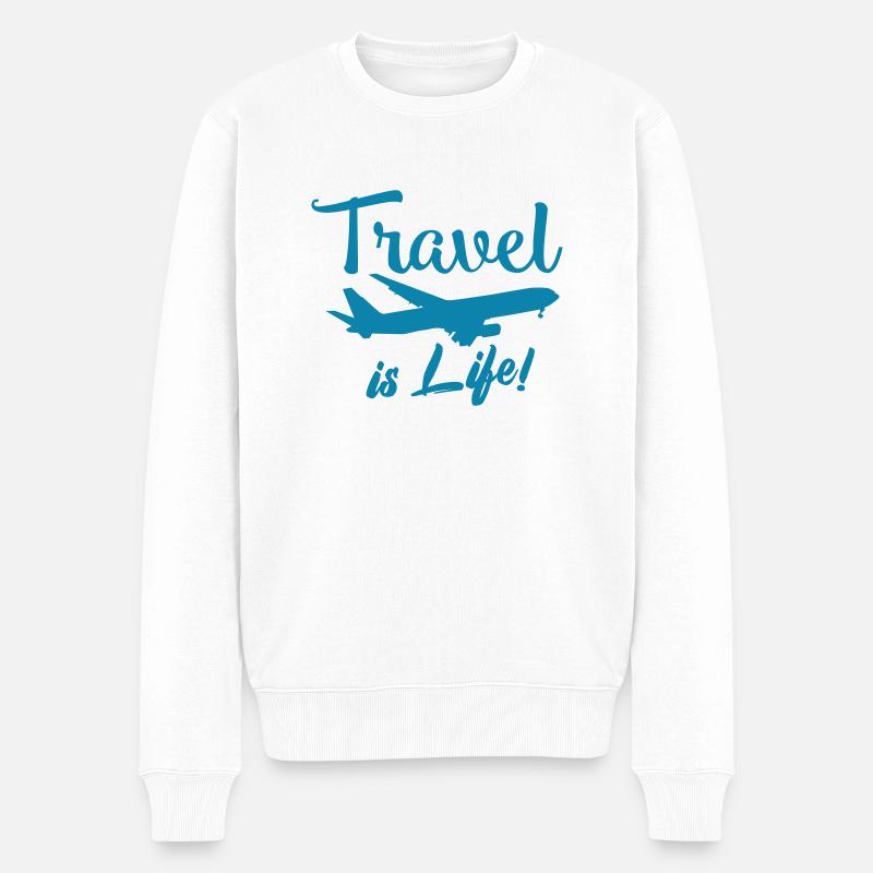 travel is life - Männer Premium Bio Pullover - Weiß