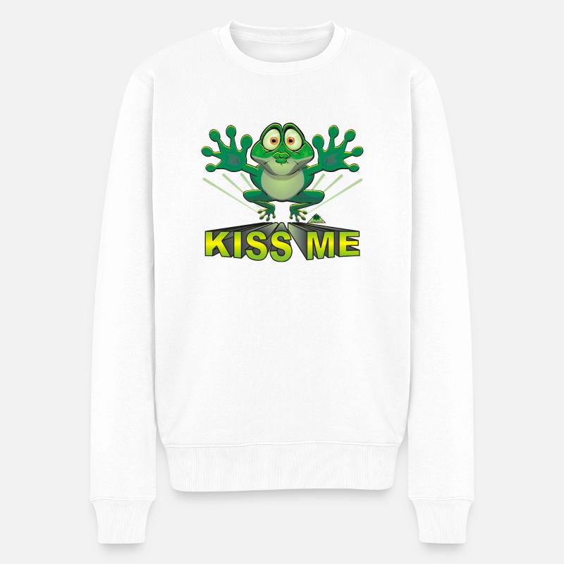 Küss mich Kröte - Männer Premium Bio Pullover - Weiß