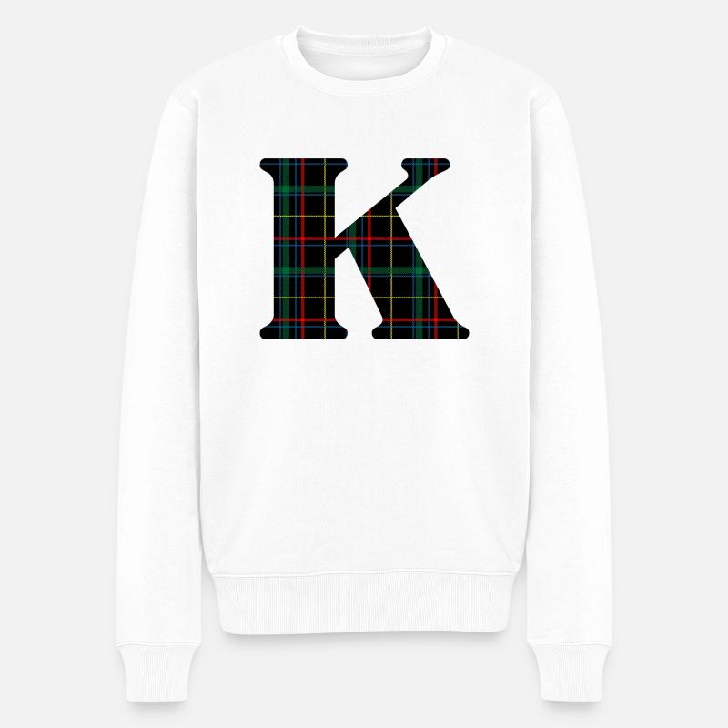 Monogramm k schottischer Tartan - Männer Premium Bio Pullover - Weiß