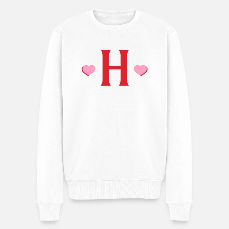 Buchstabe h rote Herzen - Männer Premium Bio Pullover - Weiß