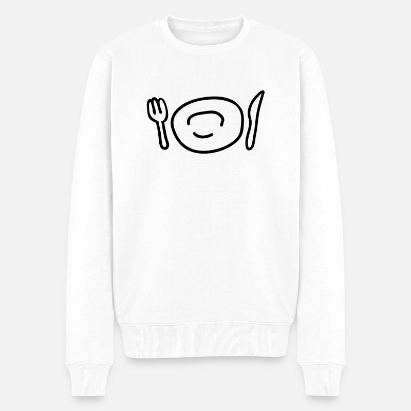 teller_und_besteck_1c - Männer Premium Bio Pullover - Weiß