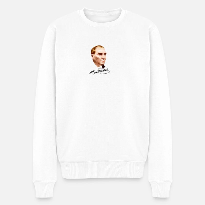 Mustafa kemal Atatürk mit seiner Unterschrift - Männer Premium Bio Pullover - Weiß