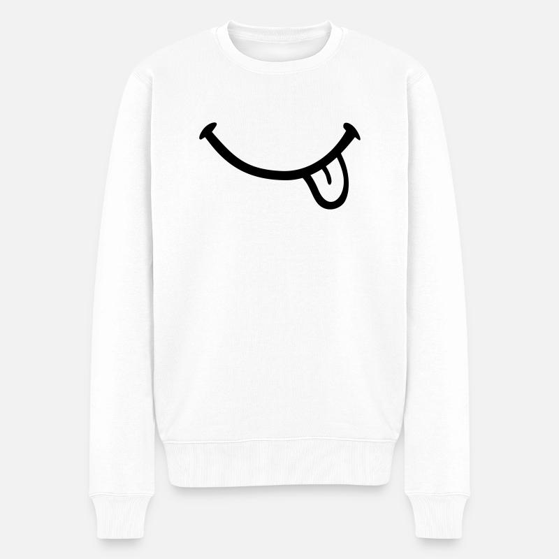 Smiley Zunge - Männer Premium Bio Pullover - Weiß