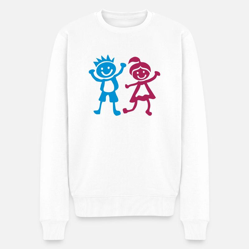 Junge Mädchen Kinder Zeichnung 1 - Männer Premium Bio Pullover - Weiß