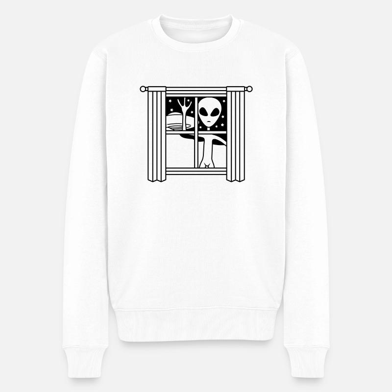 Fenêtre OVNI extraterrestre la nuit - Pull Premium bio Homme - blanc