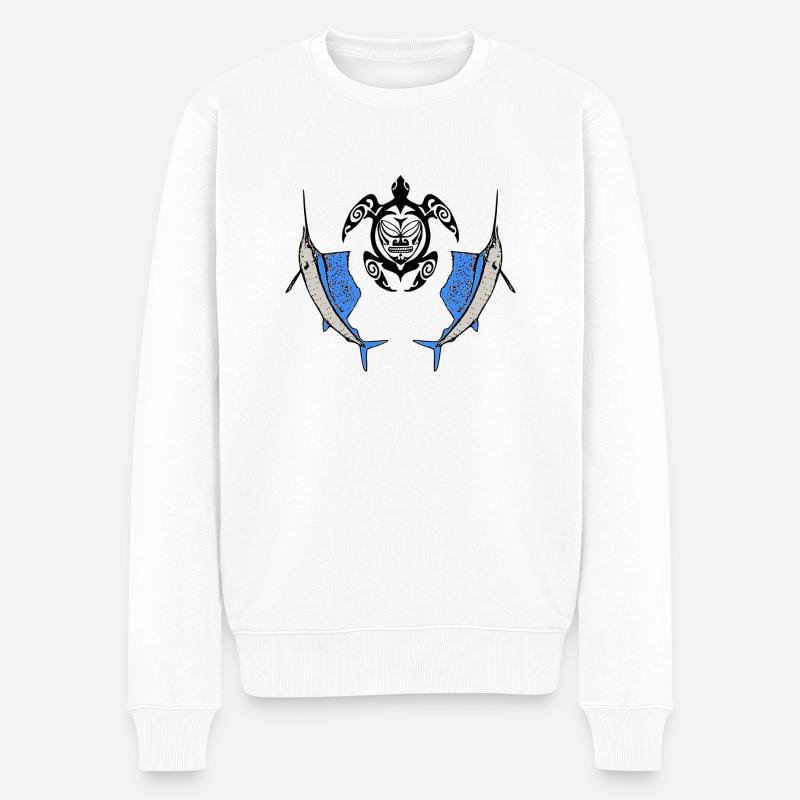 Stammesschildkröte und Schwertfisch - Männer Premium Bio Pullover - Weiß