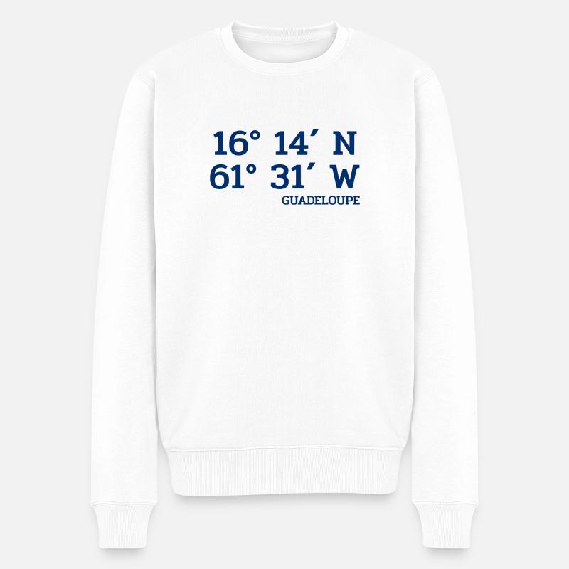 Guadeloupe Coordinates - Koordinaten - Karibik - Männer Premium Bio Pullover - Weiß