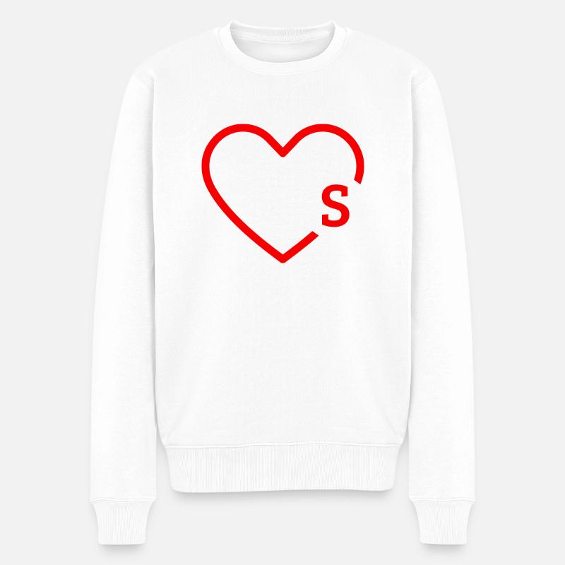 Buchstabe S Rotes Herz - Männer Premium Bio Pullover - Weiß