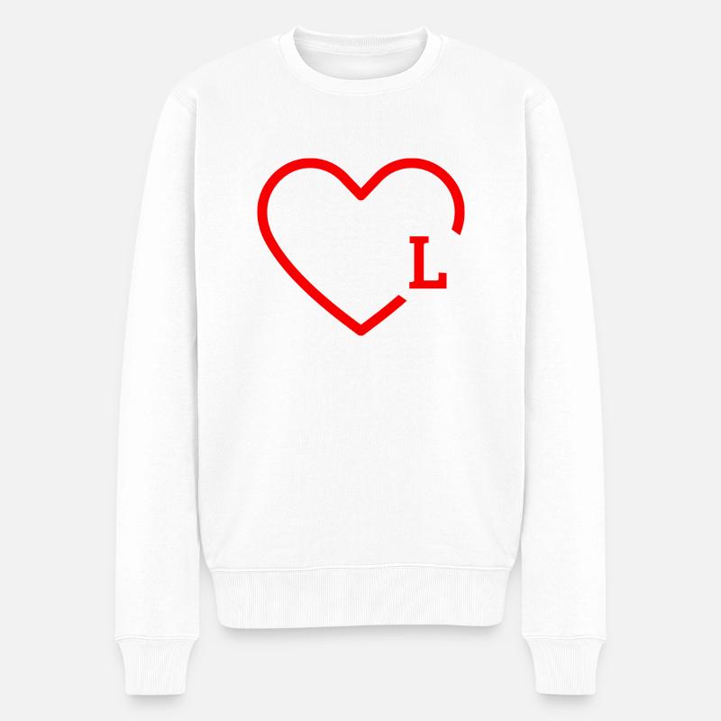 Buchstabe L Rotes Herz - Männer Premium Bio Pullover - Weiß