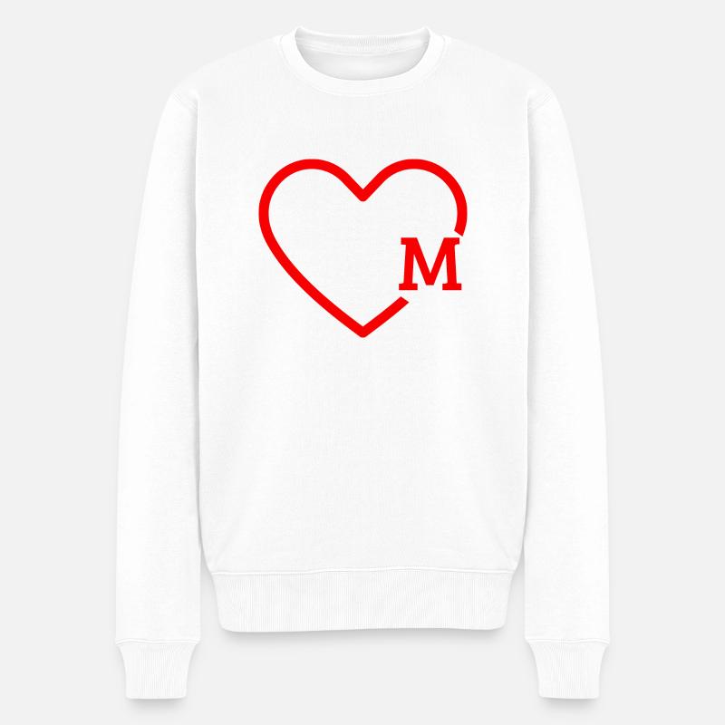 Buchstabe M Rotes Herz - Männer Premium Bio Pullover - Weiß