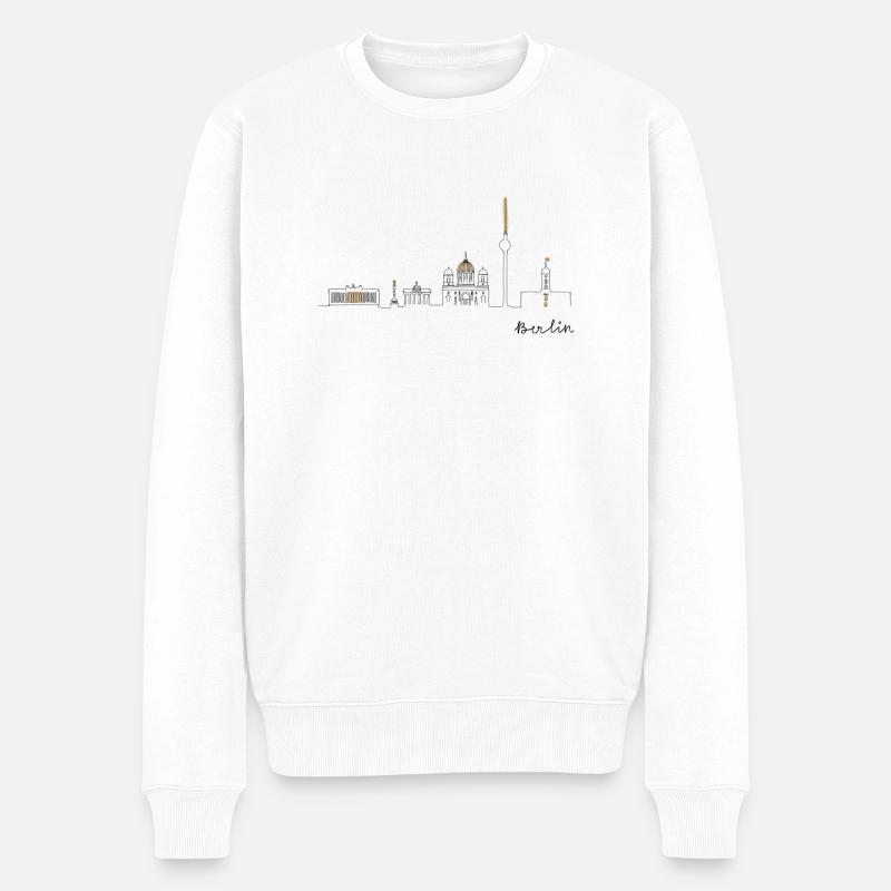 Skyline Berlin - Männer Premium Bio Pullover - Weiß