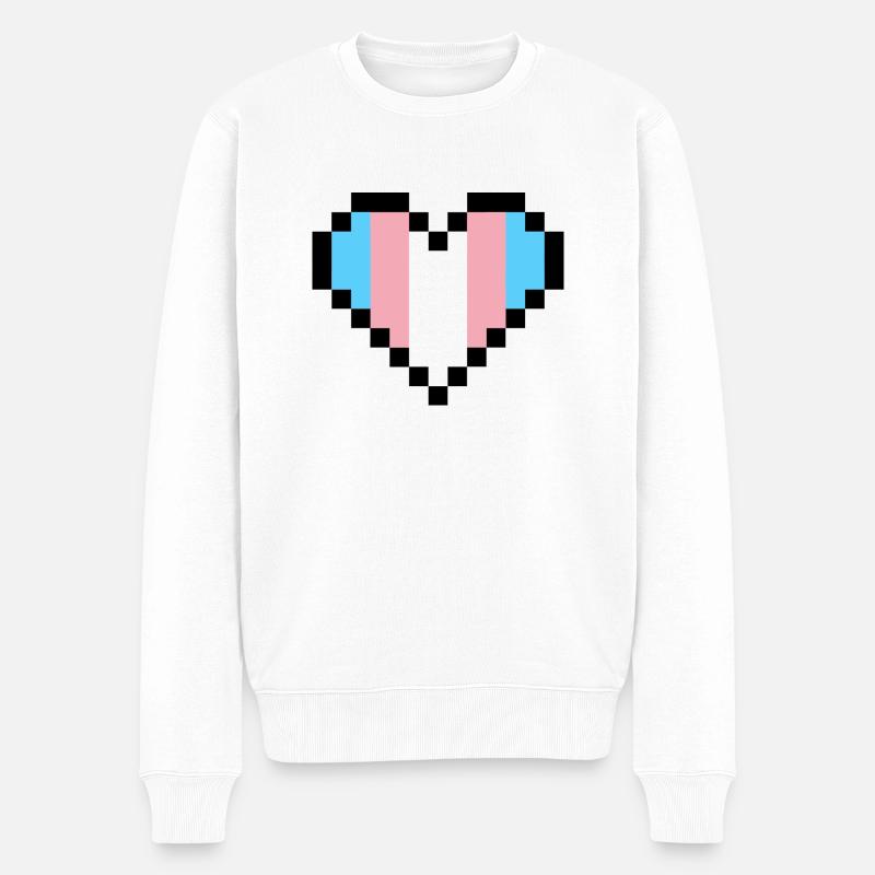 Fierté transgenre Pixel Art Cœur - Pull Premium bio Homme - blanc